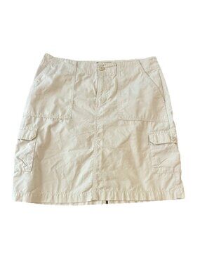 Eddie Bauer Womens Cargo Skirt 8 Beige Khaki Hiking Travel 100% Cotton Casual